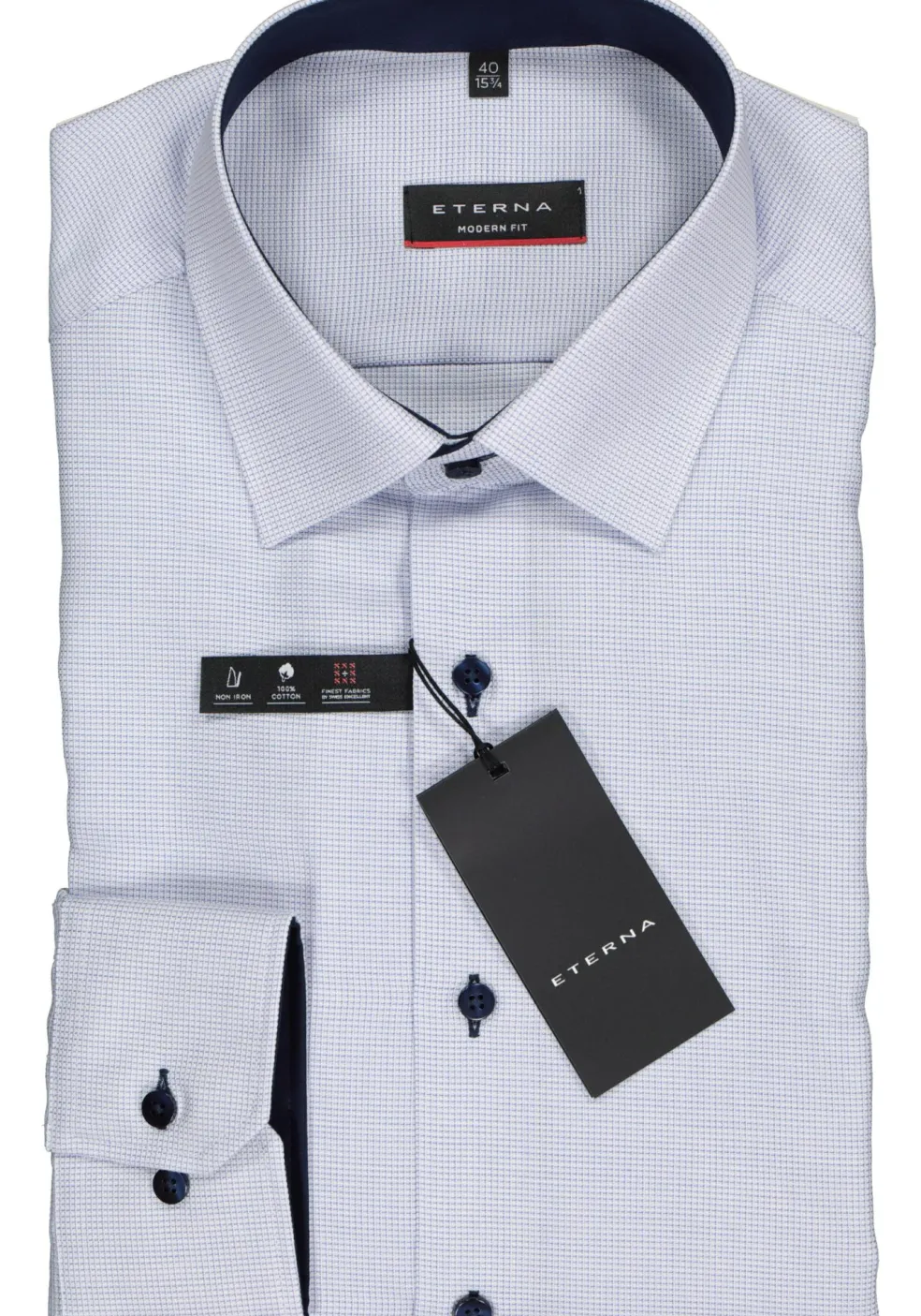 ETERNA modern fit overhemd, structuur heren overhemd, lichtblauw met wit (donkerblauw contrast)
