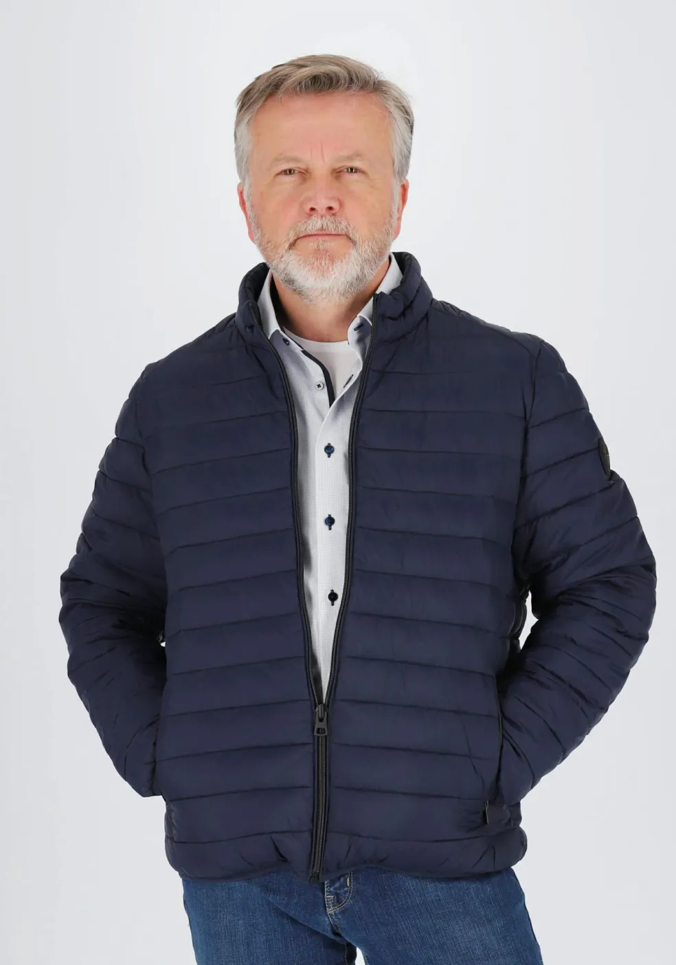 ETERNA modern fit overhemd, structuur heren overhemd, lichtblauw met wit (donkerblauw contrast)