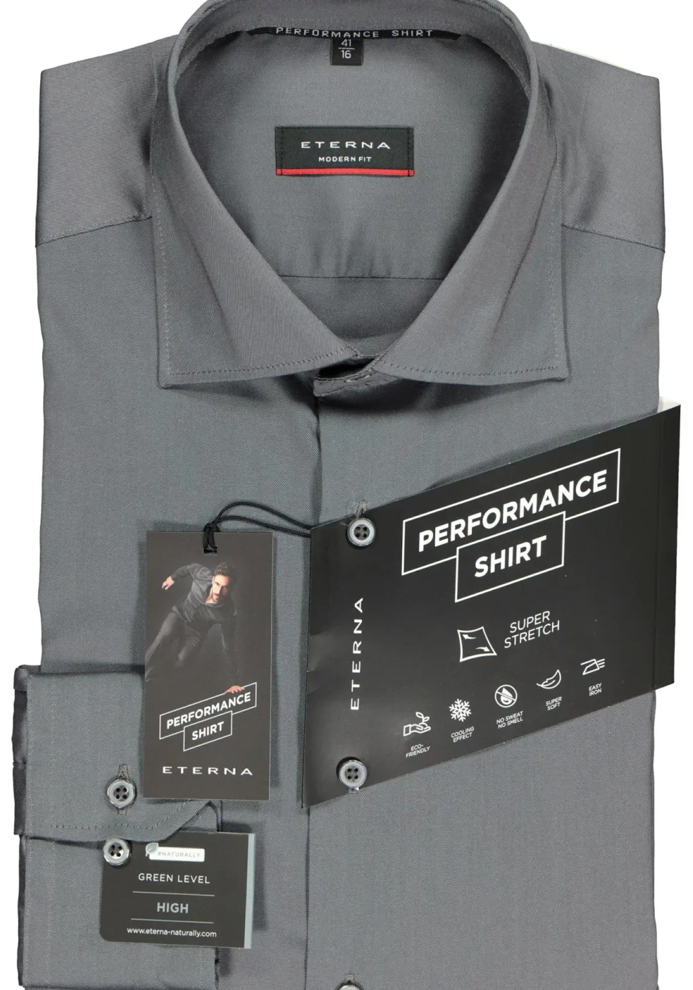 ETERNA modern fit overhemd, superstretch lyocell heren overhemd, antraciet grijs