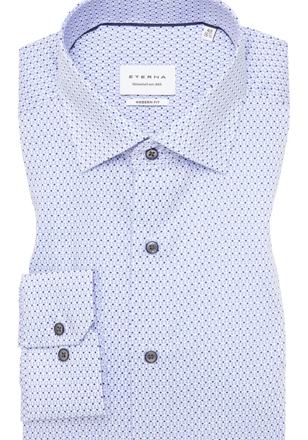 ETERNA modern fit overhemd, twill, licht- en donkerblauw met wit dessin