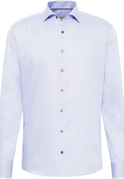 ETERNA modern fit overhemd, twill, licht- en donkerblauw met wit dessin