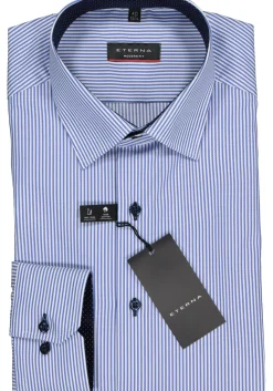 ETERNA modern fit overhemd, twill heren overhemd, blauw met wit gestreept (blauw contrast)