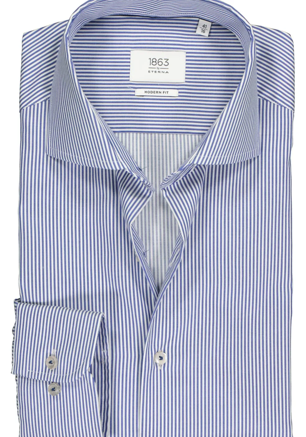 ETERNA 1863 modern fit premium overhemd, 2-ply twill heren overhemd, blauw met wit gestreept