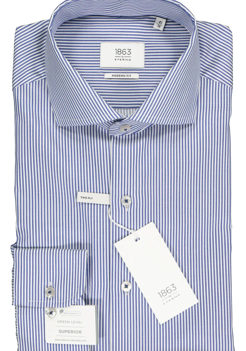 ETERNA 1863 modern fit premium overhemd, 2-ply twill heren overhemd, blauw met wit gestreept