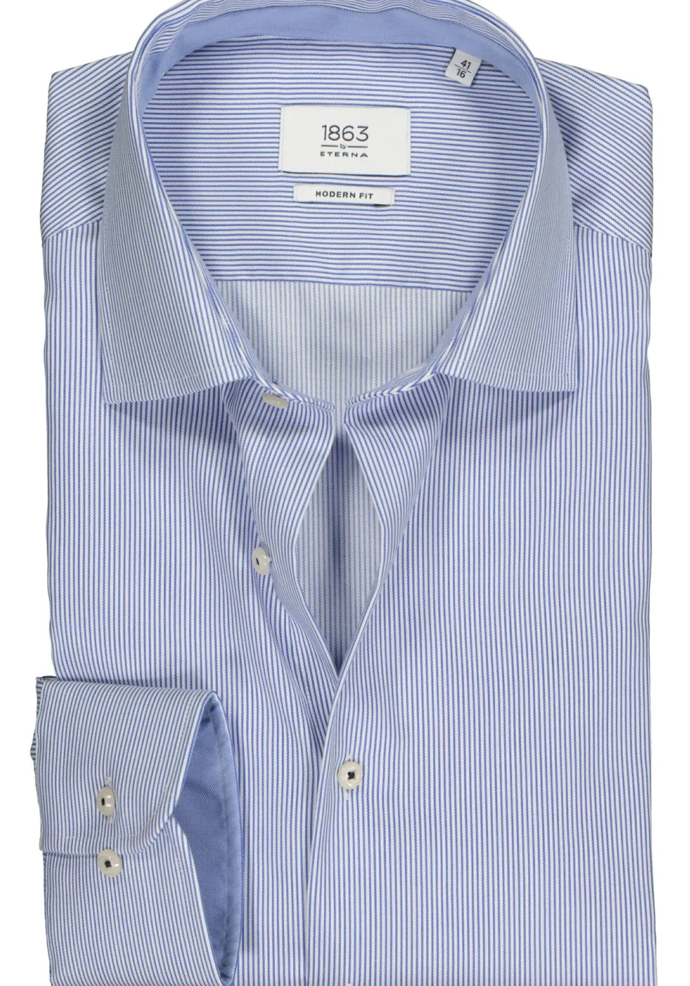 ETERNA 1863 modern fit premium overhemd, 2-ply twill heren overhemd, blauw met wit gestreept