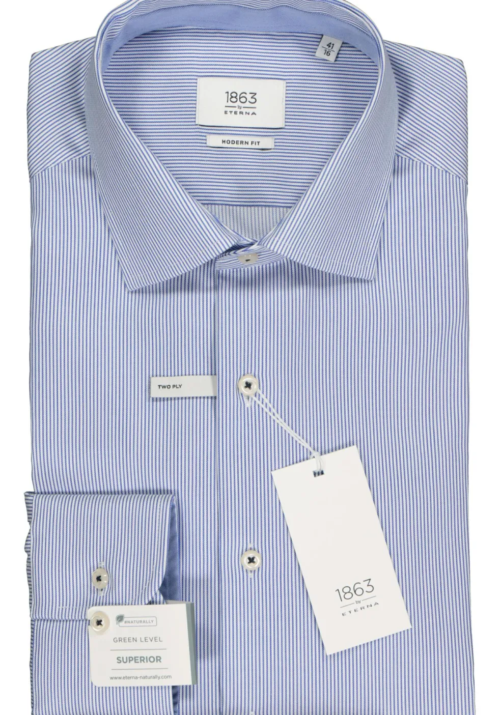 ETERNA 1863 modern fit premium overhemd, 2-ply twill heren overhemd, blauw met wit gestreept