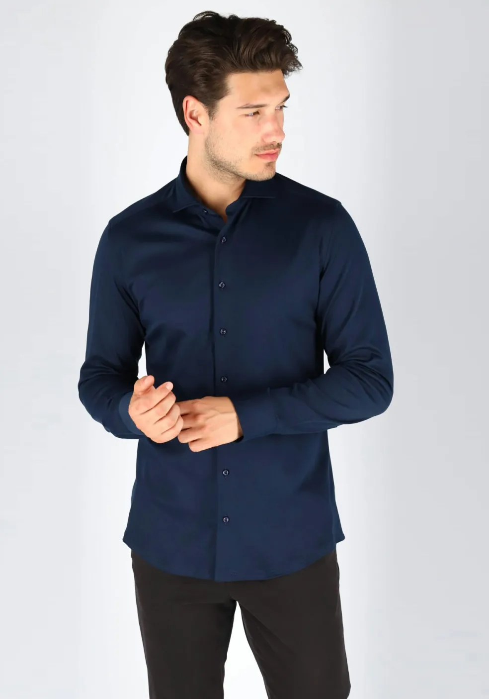 ETERNA 1863 slim fit casual Soft tailoring overhemd, jersey heren overhemd, donkerblauw