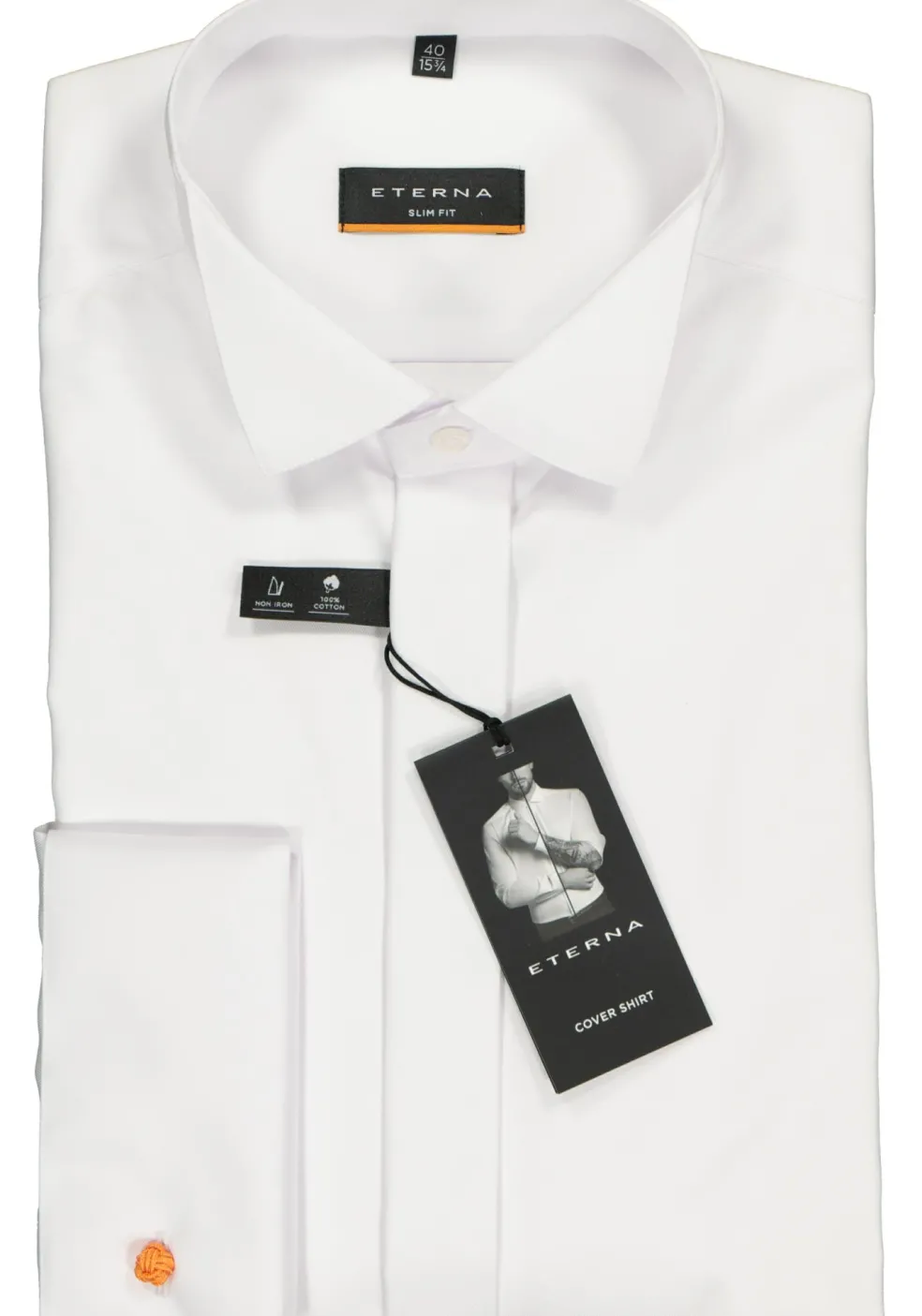 ETERNA slim fit overhemd, dubbele manchet, niet doorschijnend twill heren overhemd, wit