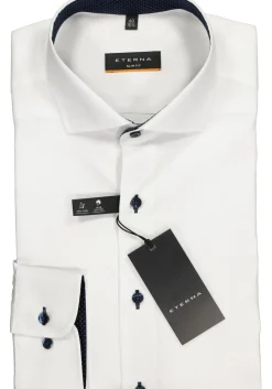 ETERNA slim fit overhemd, fijn Oxford heren overhemd, wit (blauw gestipt contrast)