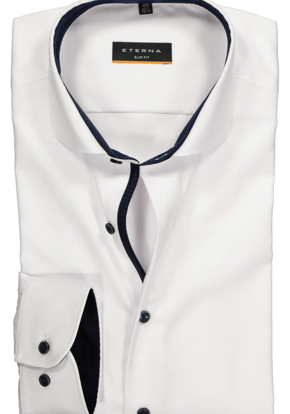 ETERNA slim fit overhemd, niet doorschijnend twill, wit (donkerblauw contrast)