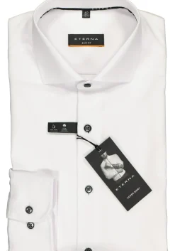 ETERNA slim fit overhemd, niet doorschijnend twill, wit (zwart contrast)