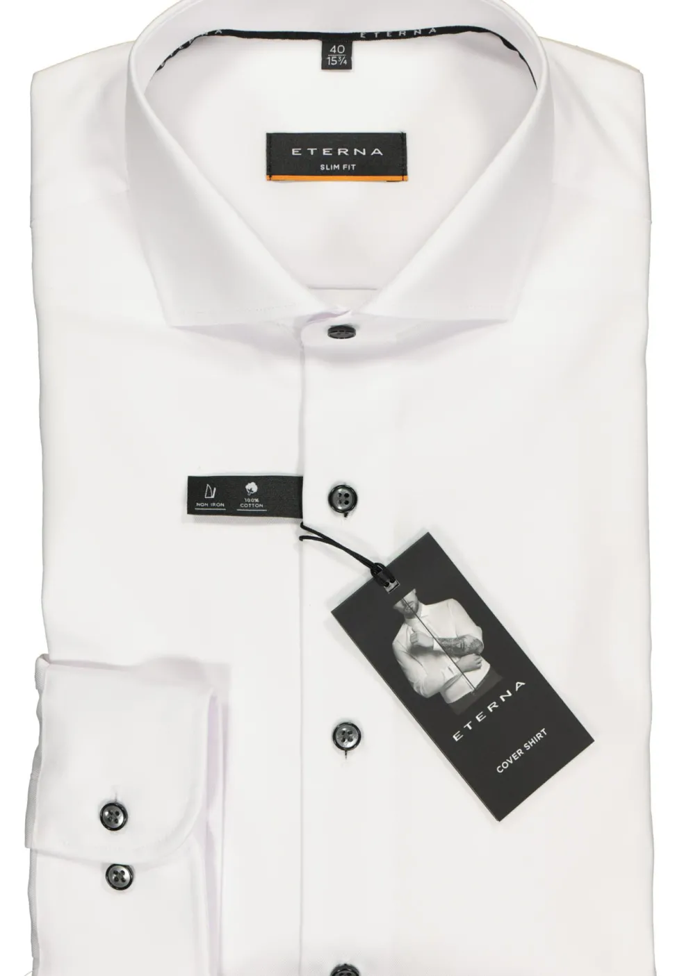 ETERNA slim fit overhemd, niet doorschijnend twill, wit (zwart contrast)
