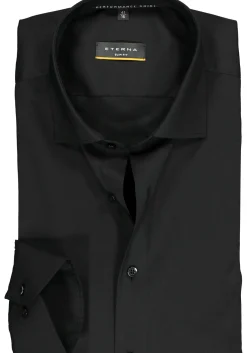 ETERNA slim fit performance overhemd, superstretch lyocell, zwart