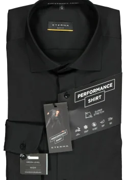 ETERNA slim fit performance overhemd, superstretch lyocell, zwart