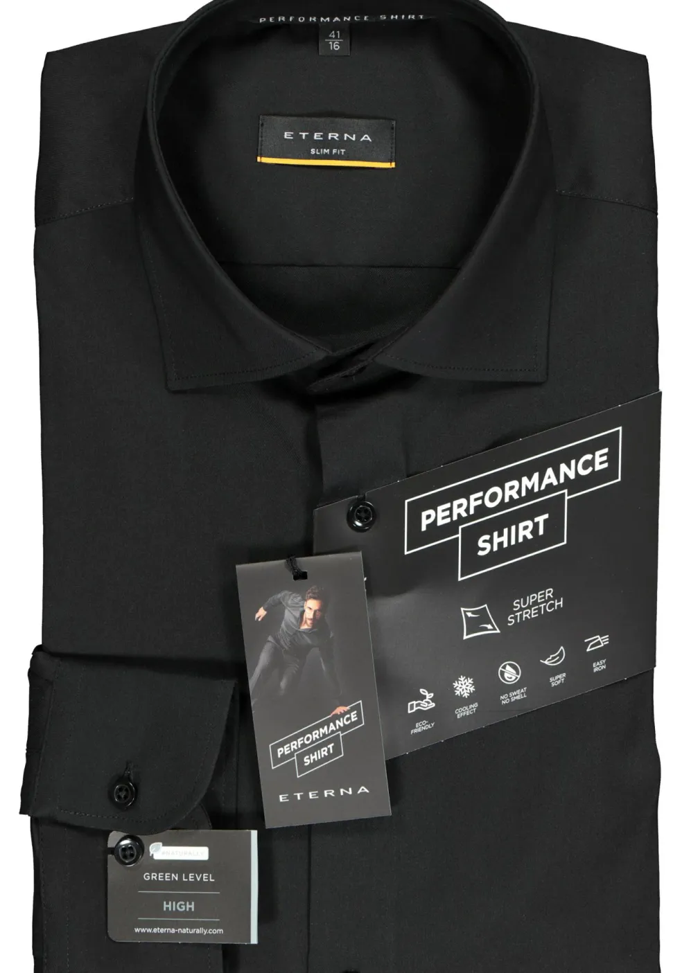ETERNA slim fit performance overhemd, superstretch lyocell, zwart