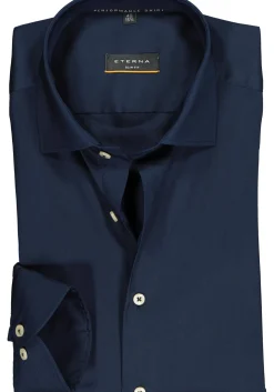 ETERNA slim fit performance overhemd, superstretch lyocell, donkerblauw