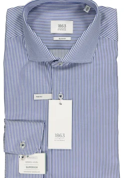 ETERNA 1863 slim fit premium overhemd, 2-ply twill heren overhemd, blauw met wit gestreept