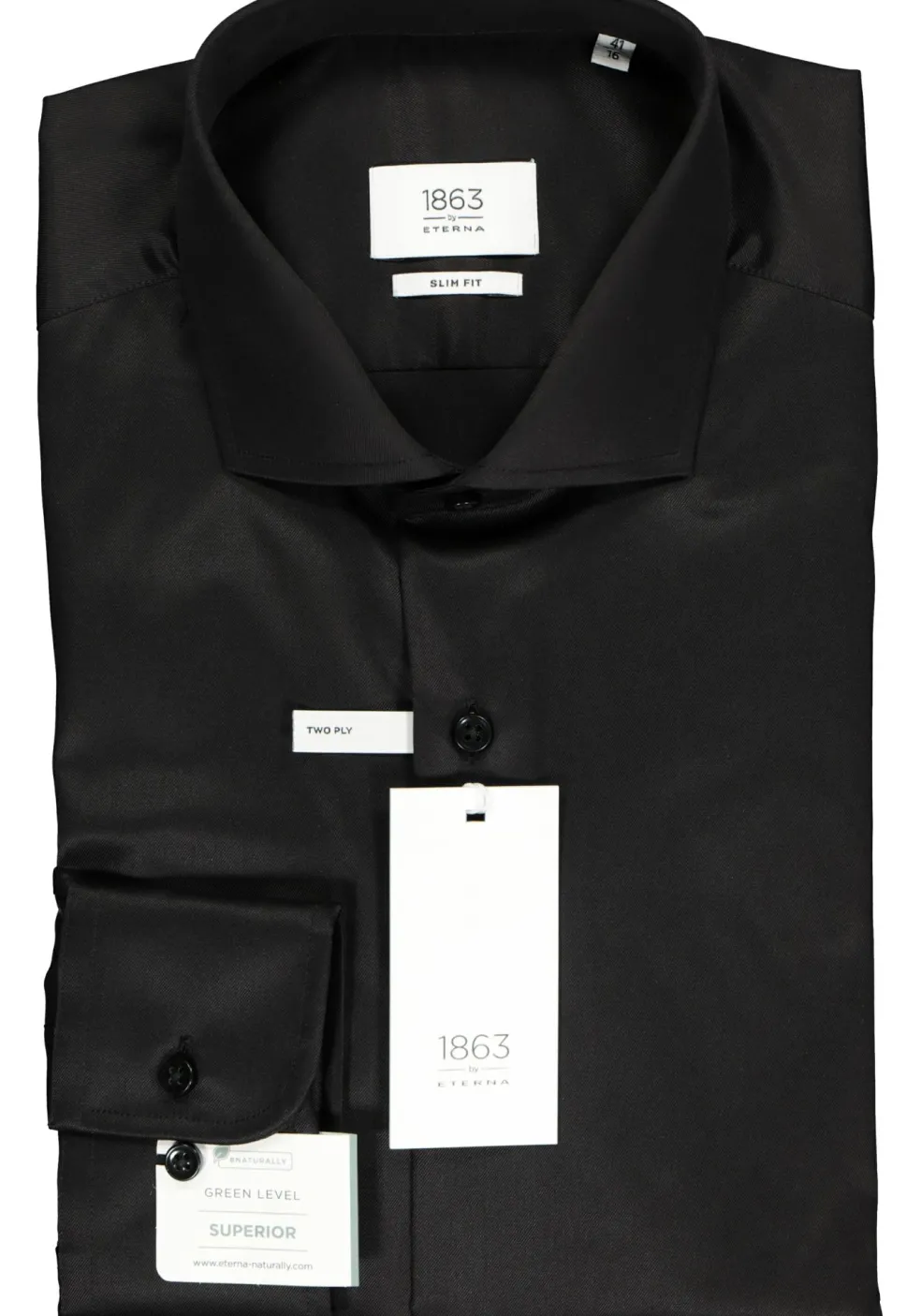 ETERNA 1863 slim fit premium overhemd, 2-ply twill heren overhemd, zwart
