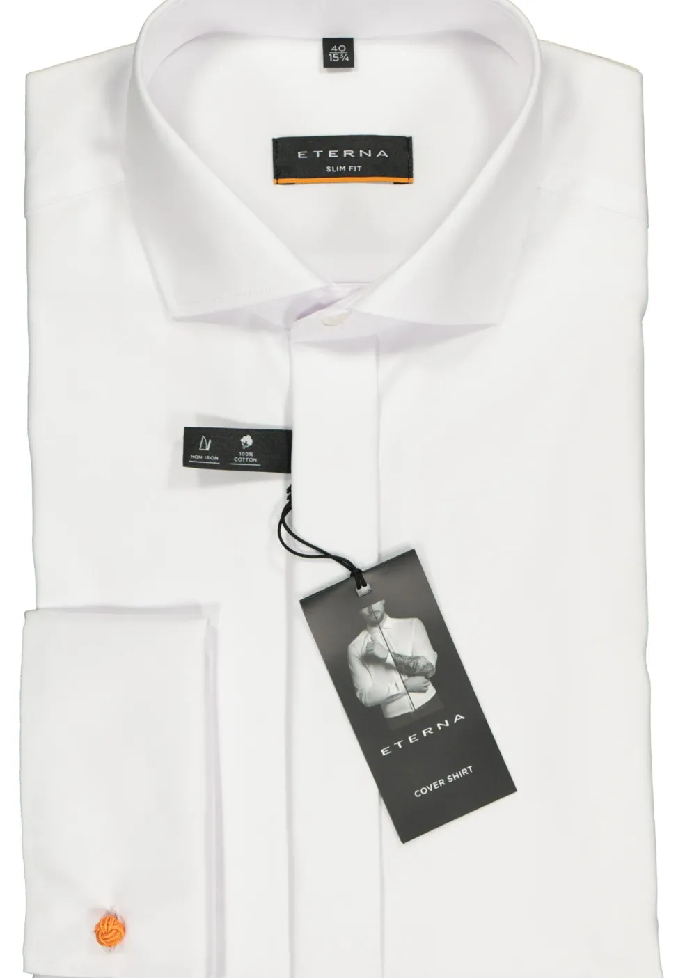 ETERNA slim fit smoking overhemd, dubbele manchet, niet doorschijnend twill heren overhemd, wit