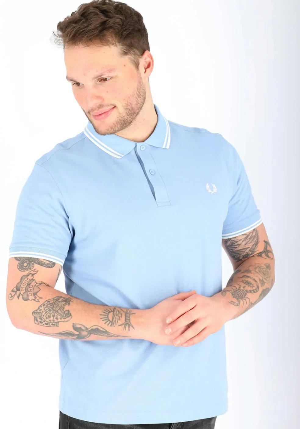 Fred Perry M3600 polo twin tipped shirt, heren polo Sky / Snow White / Snow White