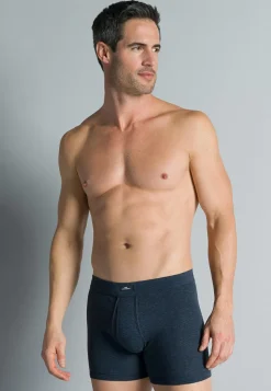 Gotzburg heren boxer lang met gulp (1-pack), middenblauw gestreept
