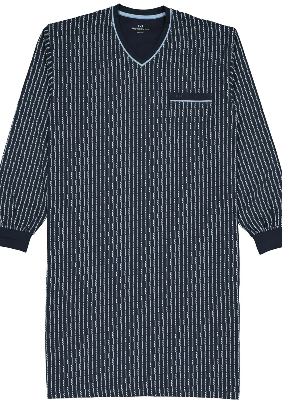 Gotzburg heren nachthemd, blauw met lichtblauw en wit dessin