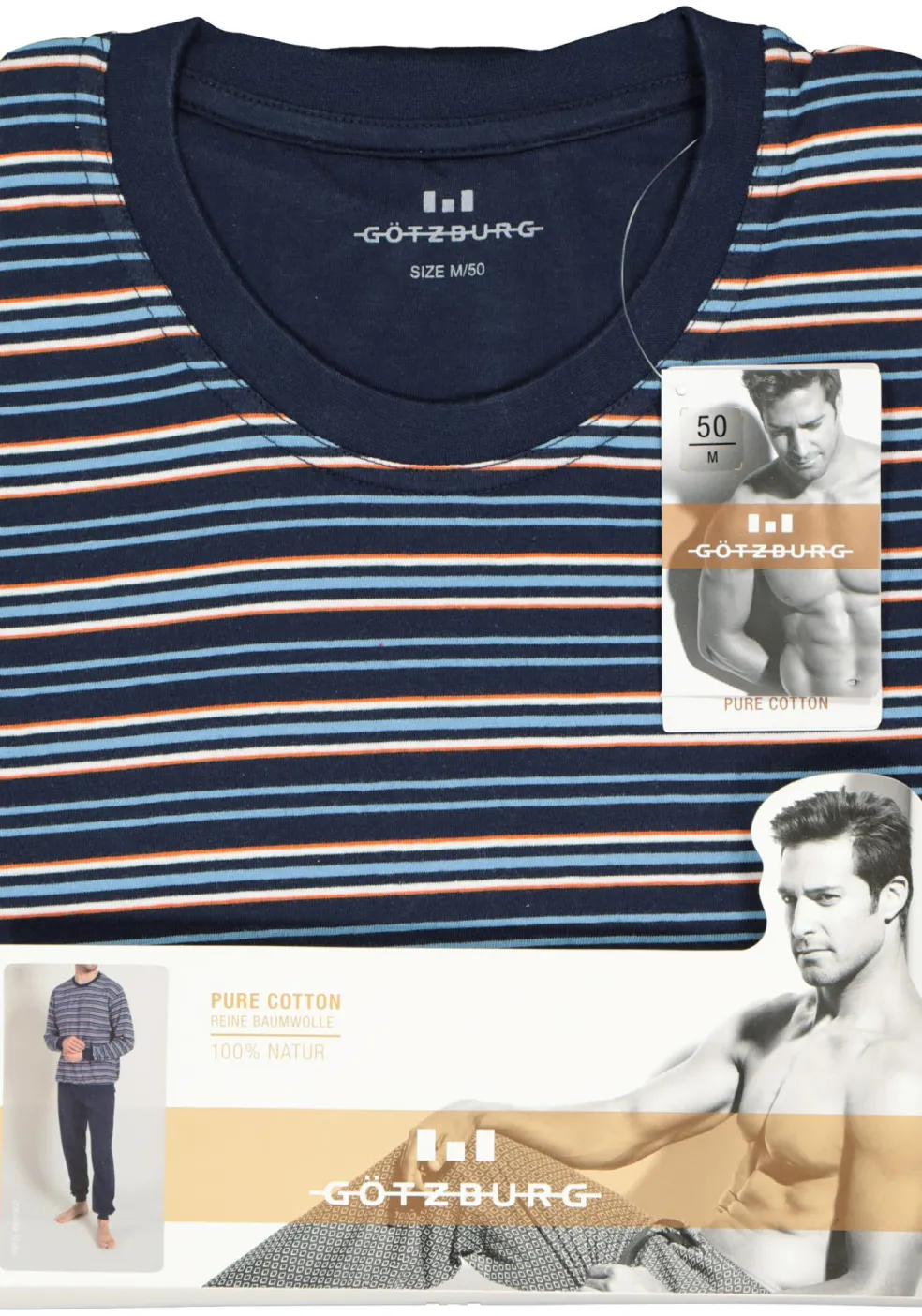 Gotzburg heren pyjama, blauw gestreept