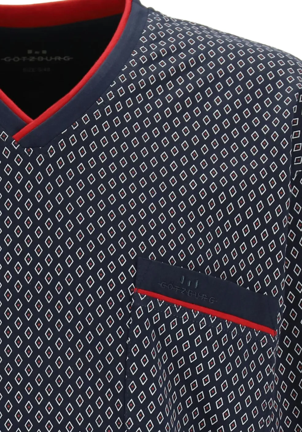 Gotzburg heren pyjama, blauw met rood en wit dessin