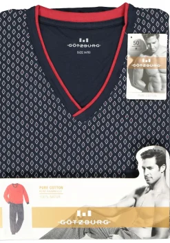 Gotzburg heren pyjama, blauw met rood en wit dessin