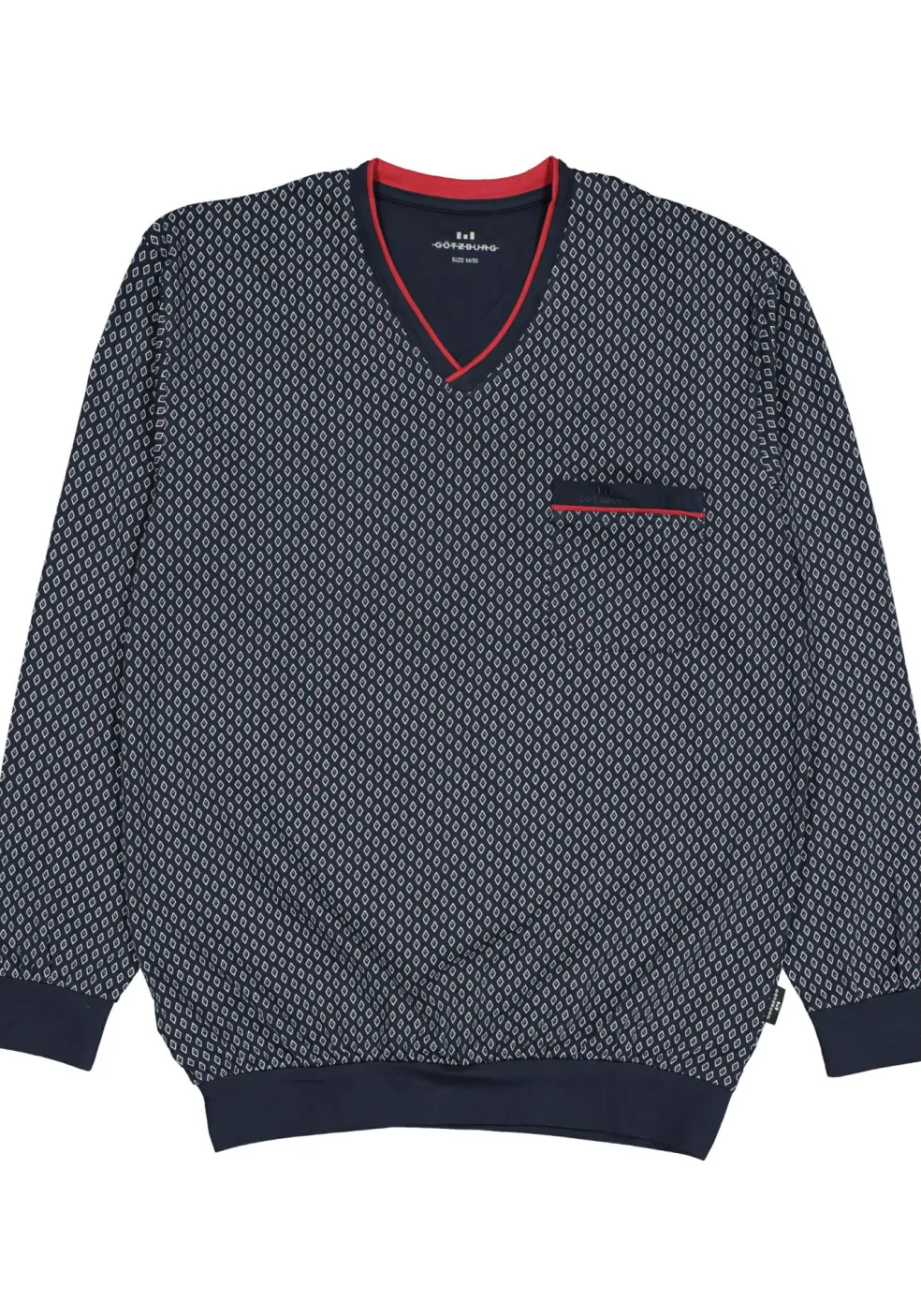 Gotzburg heren pyjama, blauw met rood en wit dessin