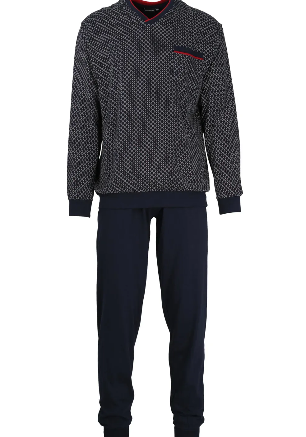 Gotzburg heren pyjama, blauw met rood en wit dessin