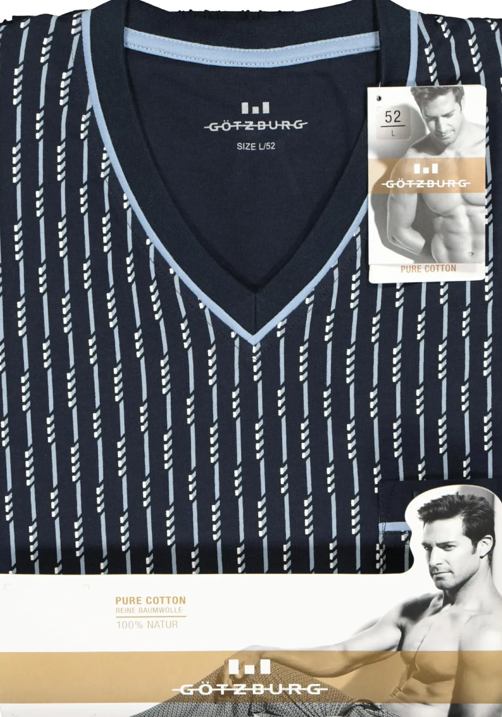 Gotzburg heren pyjama, blauw met lichtblauw en wit dessin