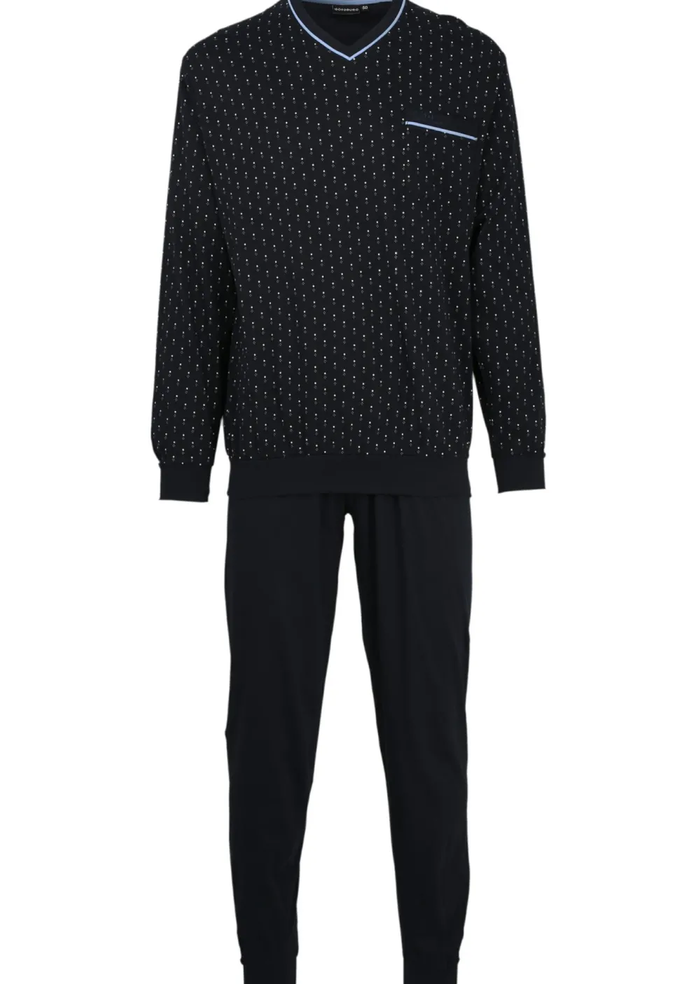 Gotzburg heren pyjama, blauw met lichtblauw en wit dessin