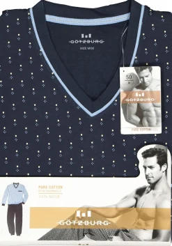 Gotzburg heren pyjama, blauw met lichtblauw en wit dessin