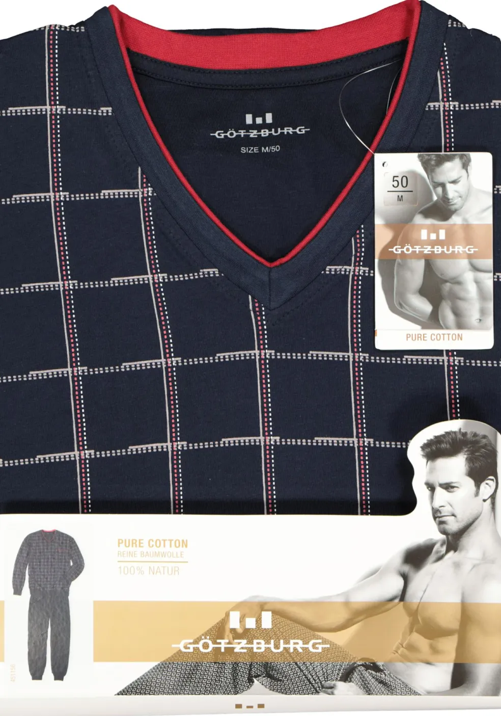 Gotzburg heren pyjama, blauw met rood en wit geruit