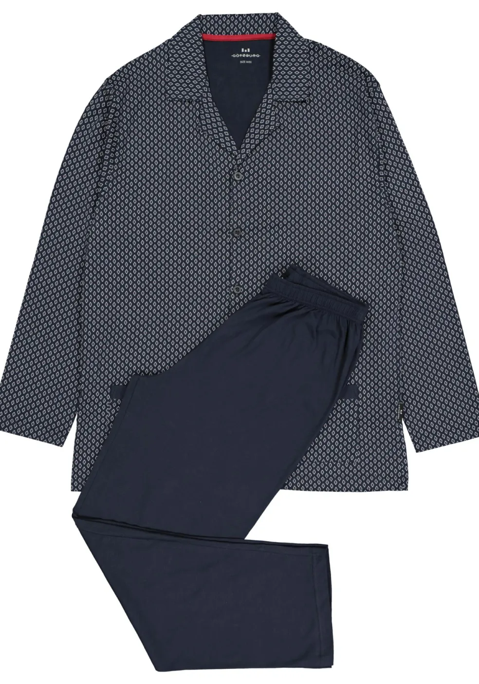Gotzburg heren pyjama met knoopjes, blauw met rood en wit dessin