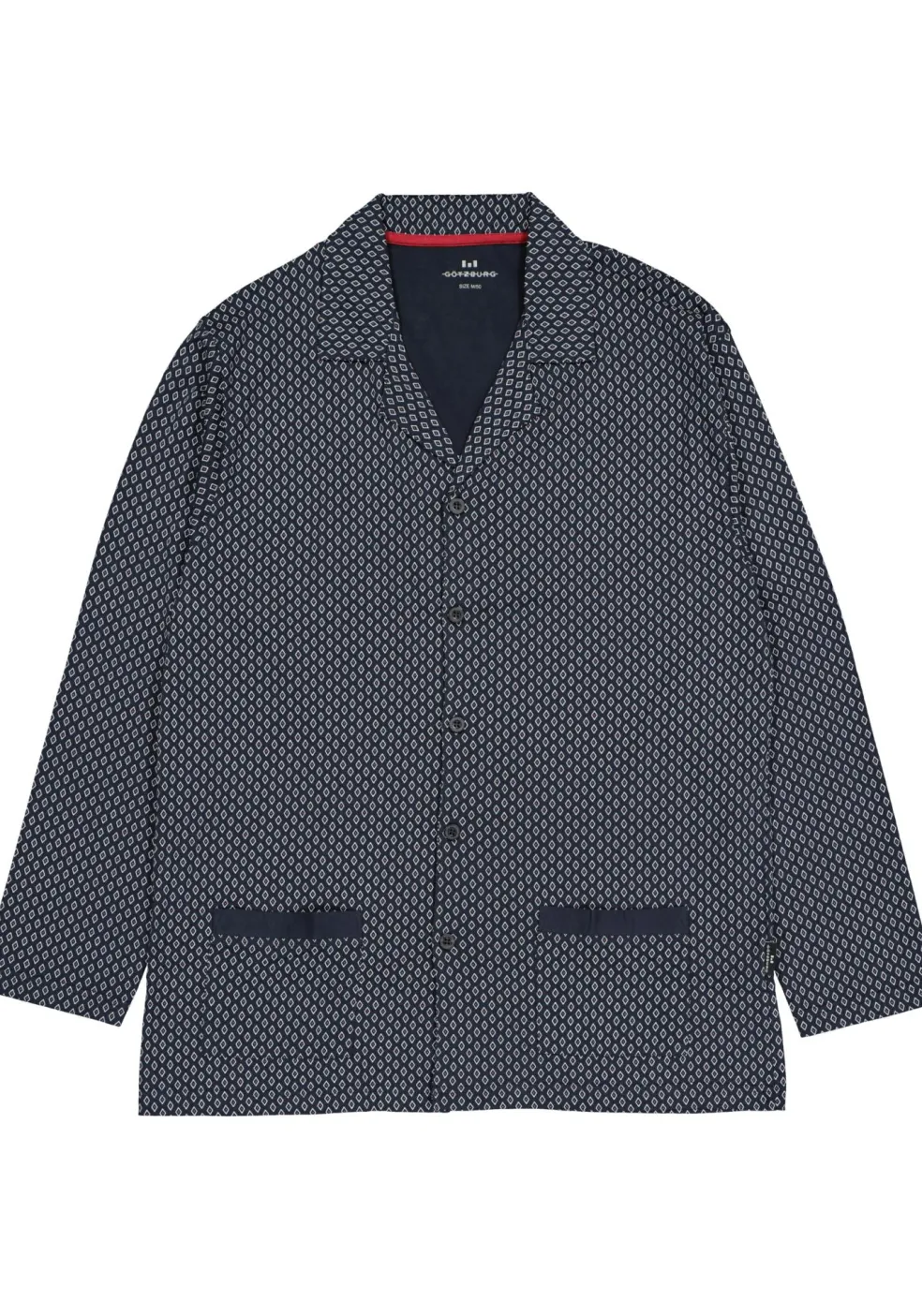 Gotzburg heren pyjama met knoopjes, blauw met rood en wit dessin