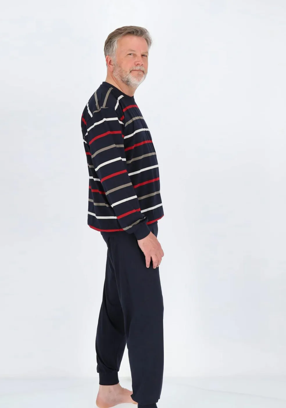 Gotzburg heren pyjama O-hals, donkerblauw gestreept