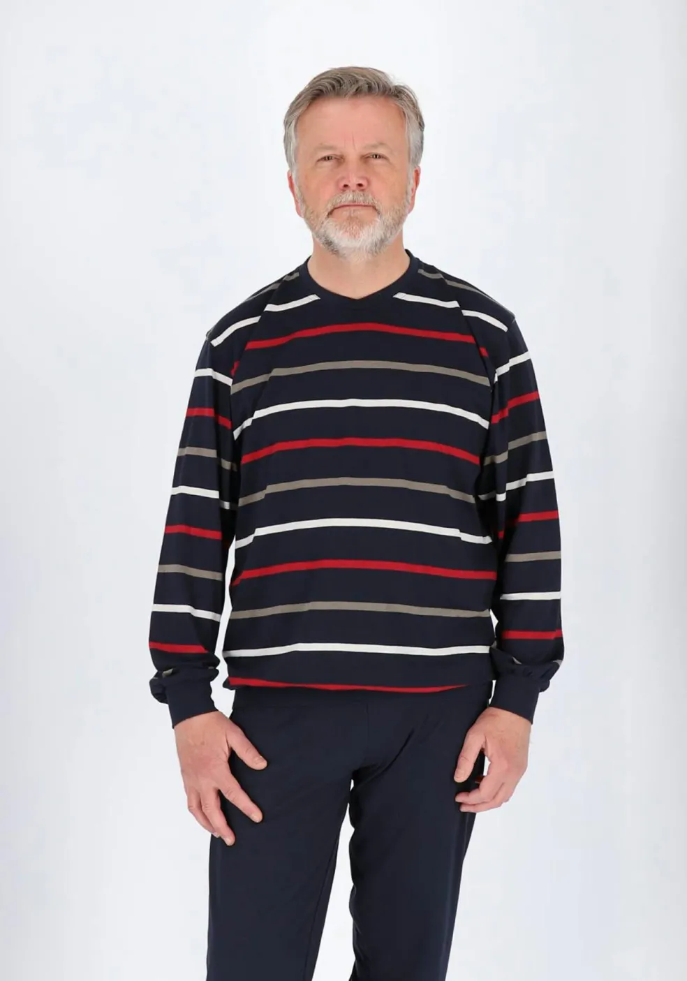 Gotzburg heren pyjama O-hals, donkerblauw gestreept