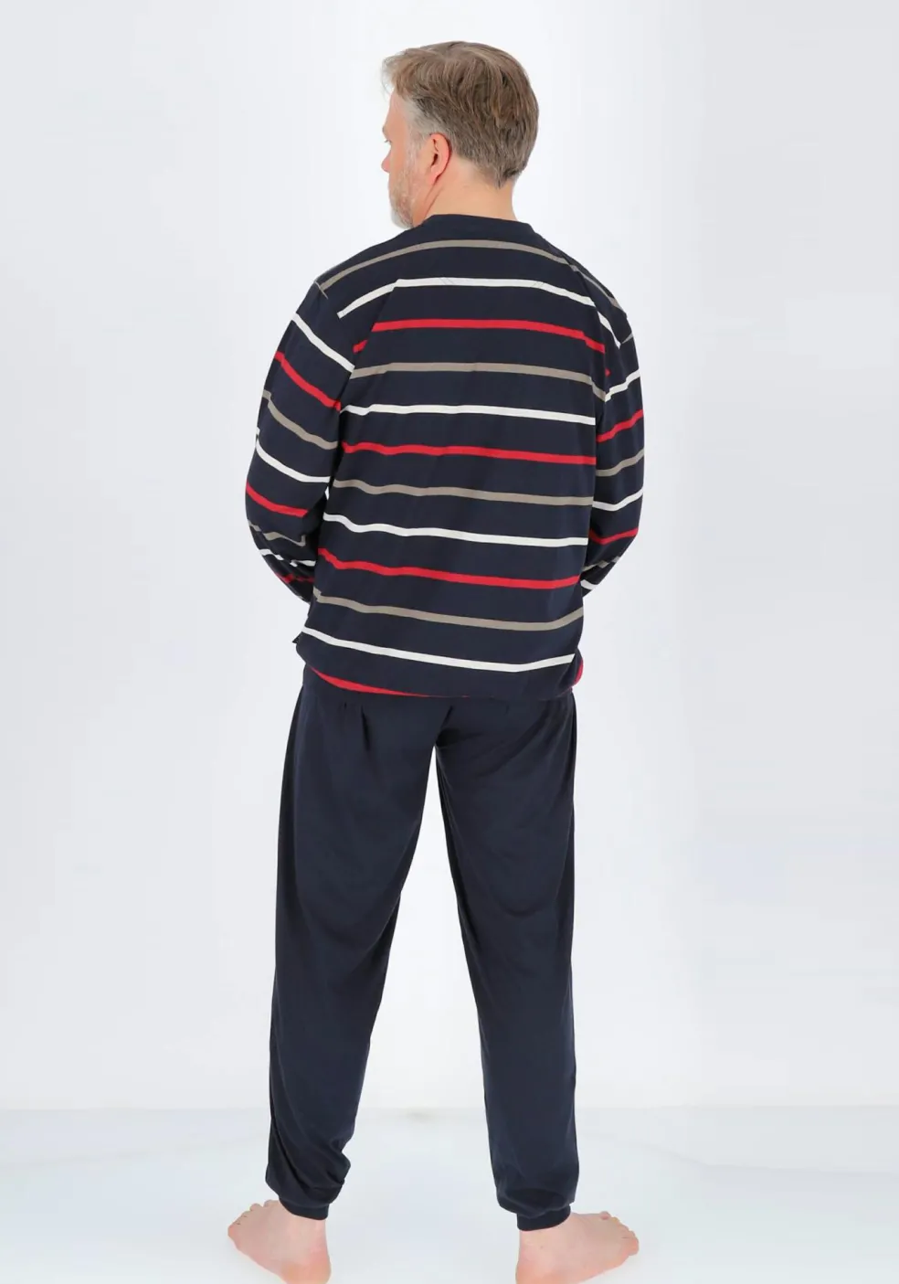 Gotzburg heren pyjama O-hals, donkerblauw gestreept