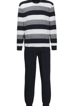 Gotzburg heren pyjama O-hals, middenblauw gestreept