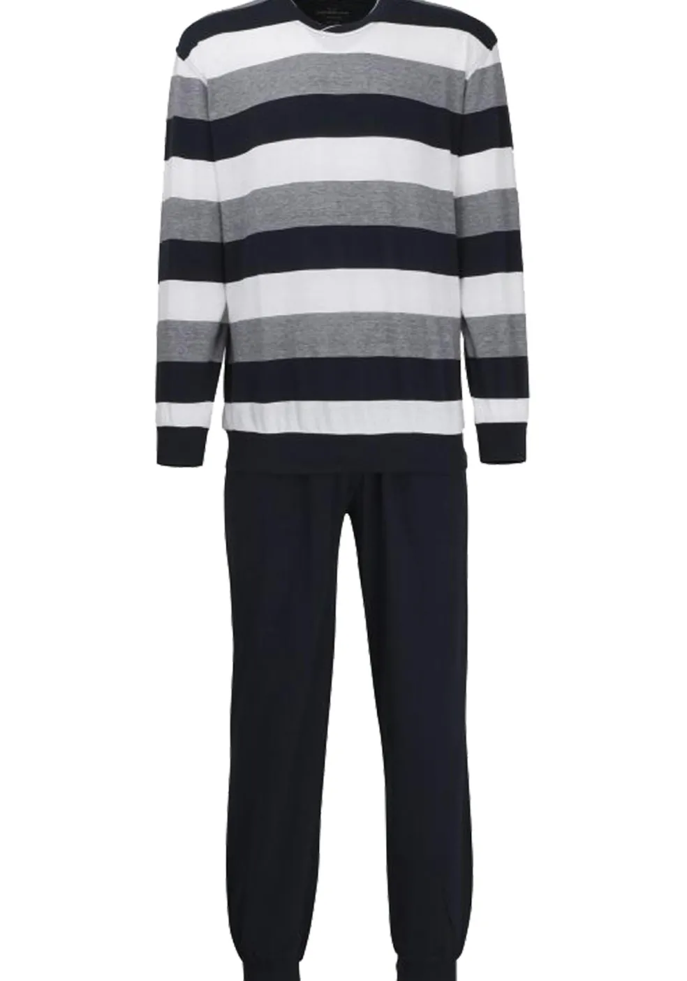Gotzburg heren pyjama O-hals, middenblauw gestreept