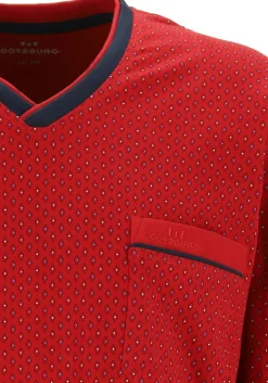 Gotzburg heren pyjama, V-hals, rood met blauw en wit dessin