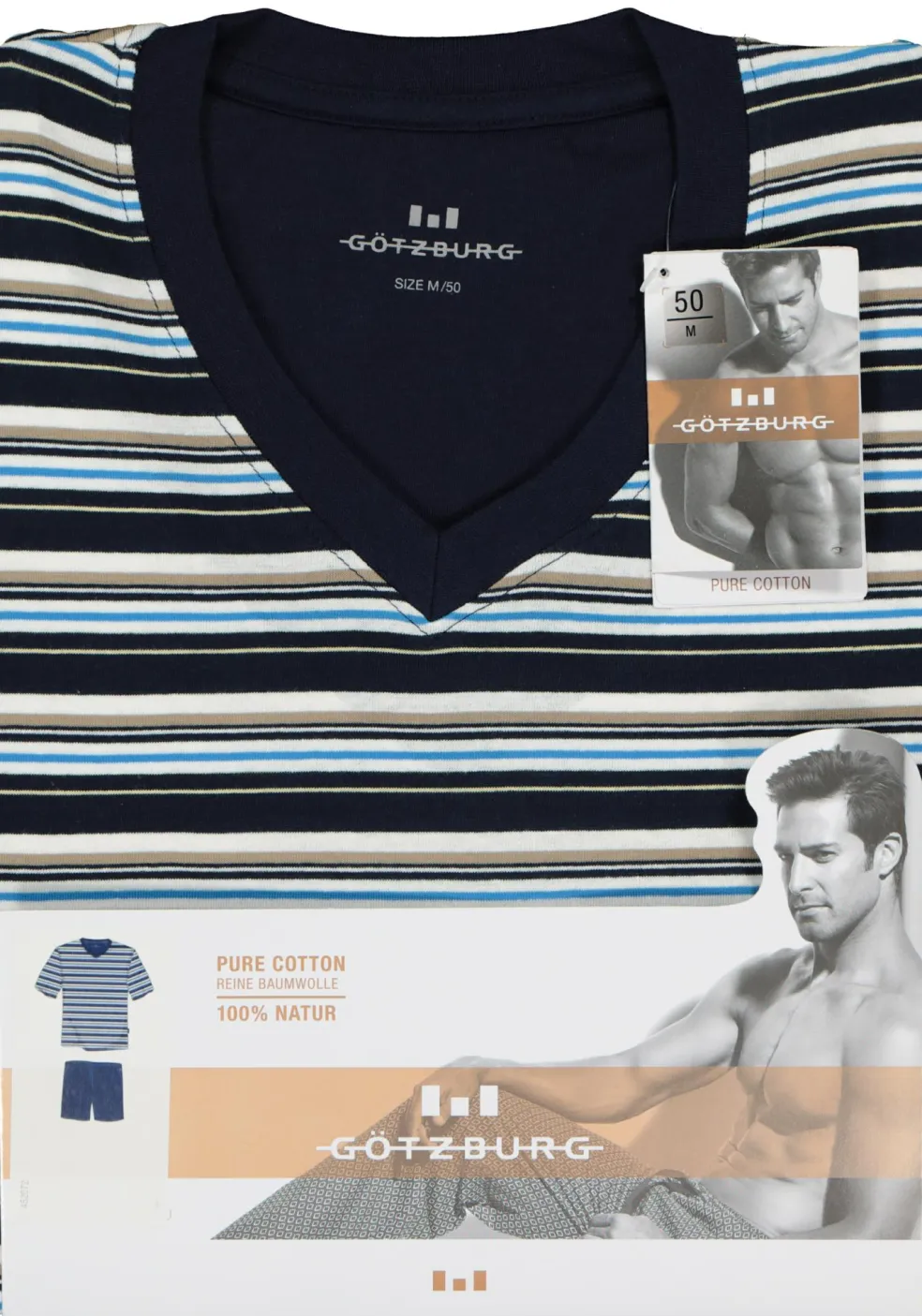 Gotzburg heren shortama, blauw gestreept