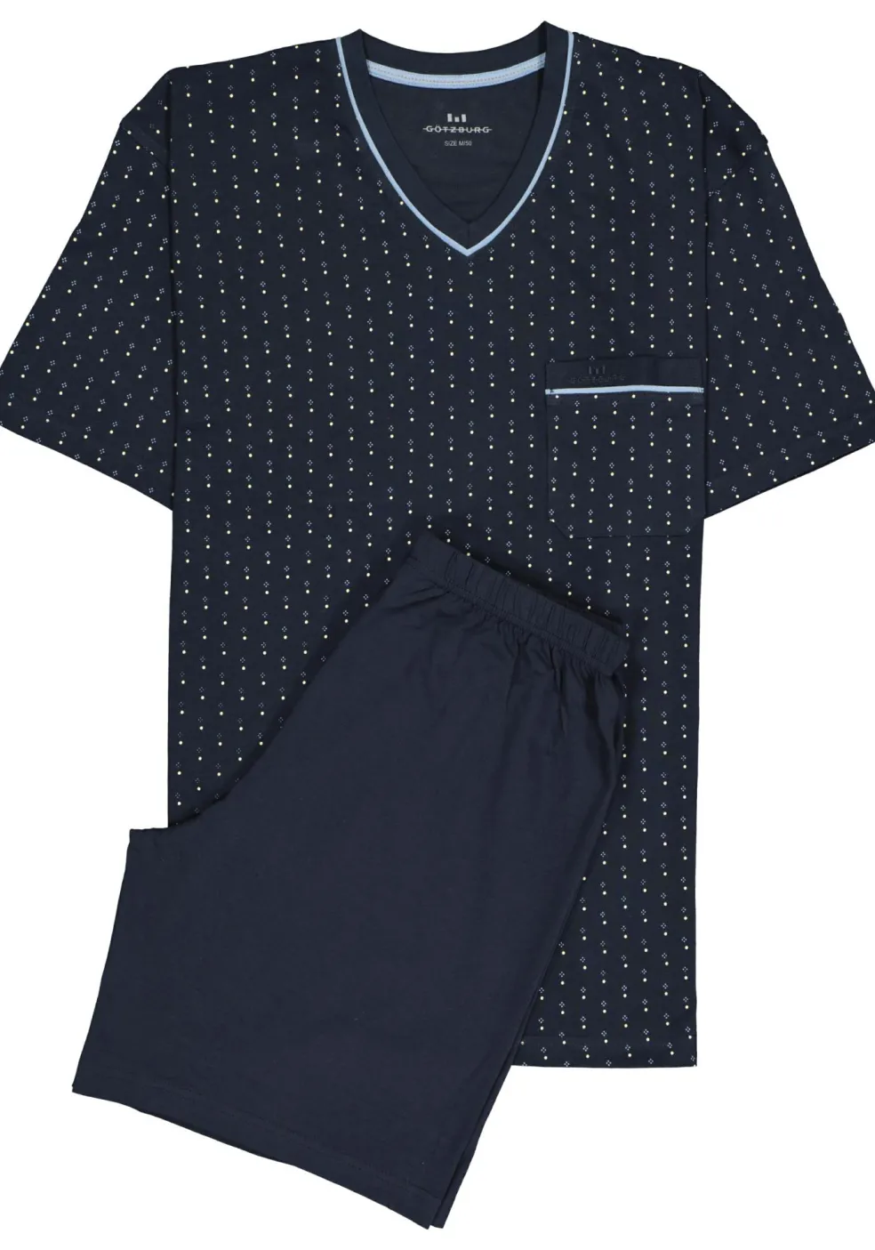 Gotzburg heren shortama, blauw met lichtblauw en wit dessin