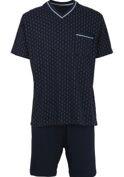 Gotzburg heren shortama, blauw met lichtblauw en wit dessin