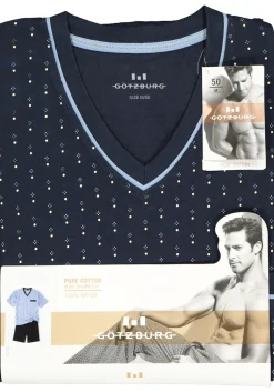 Gotzburg heren shortama, blauw met lichtblauw en wit dessin