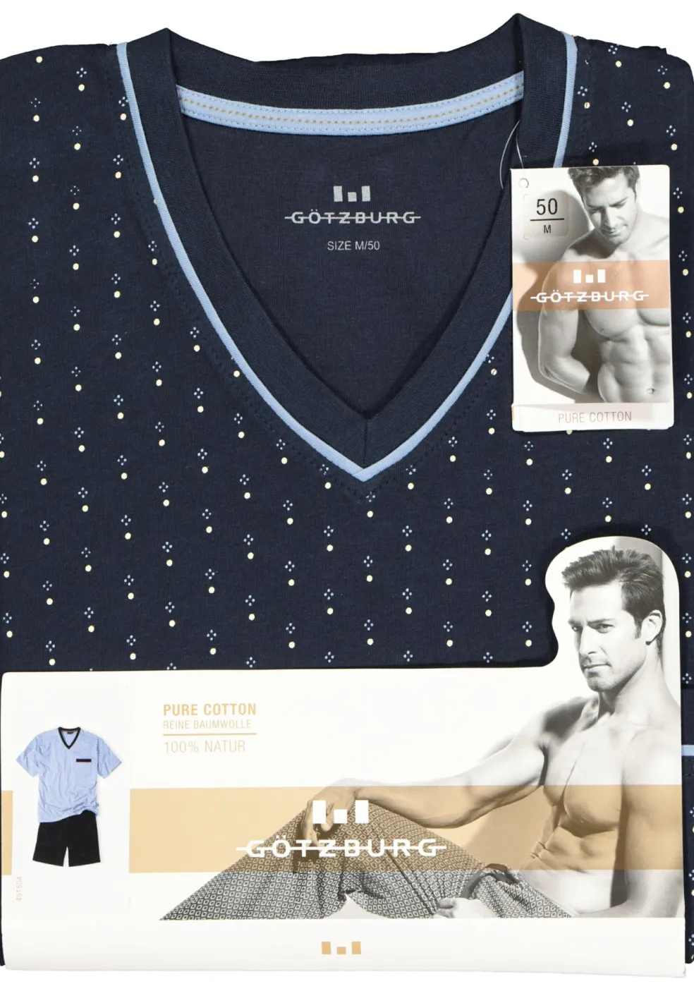 Gotzburg heren shortama, blauw met lichtblauw en wit dessin