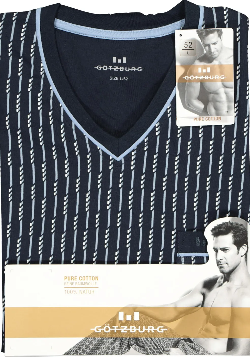 Gotzburg heren shortama, blauw met lichtblauw en wit dessin
