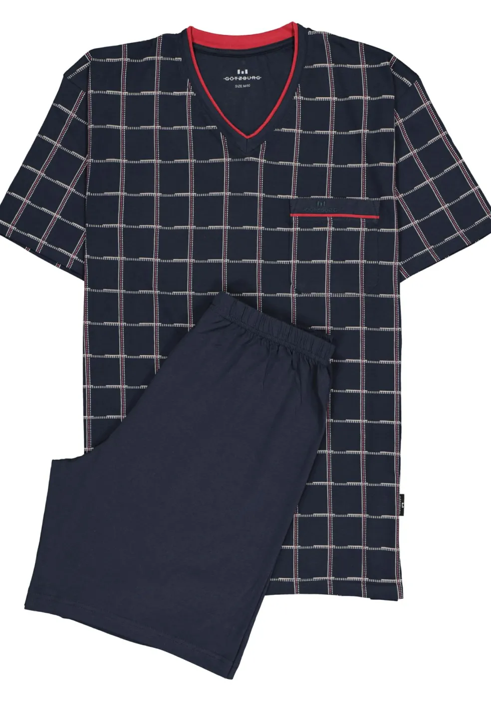 Gotzburg heren shortama, blauw met rood en wit geruit